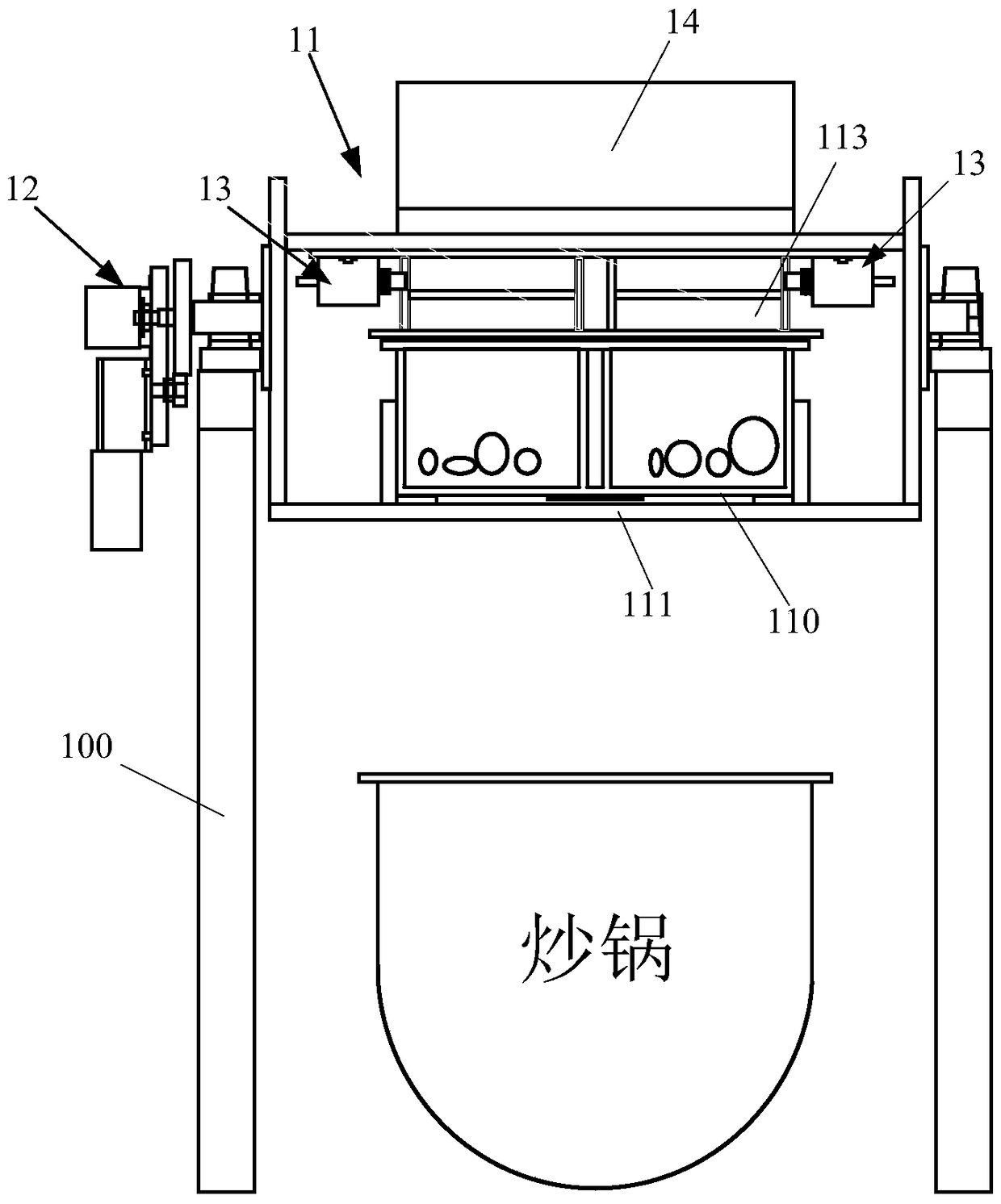 Automatic feeding device suitable for automatic cooking machine