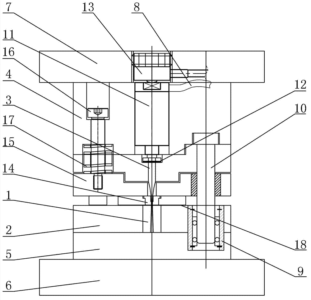 High-frequency vibration auxiliary micro-blanking forming device and method for foil plate