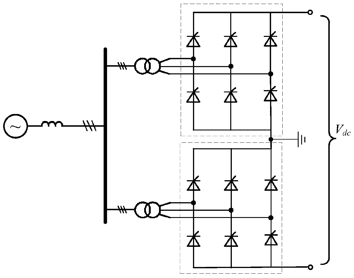 LCC-MMC hybrid three-terminal high-voltage direct current transmission system and DC fault fast current limiting method thereof