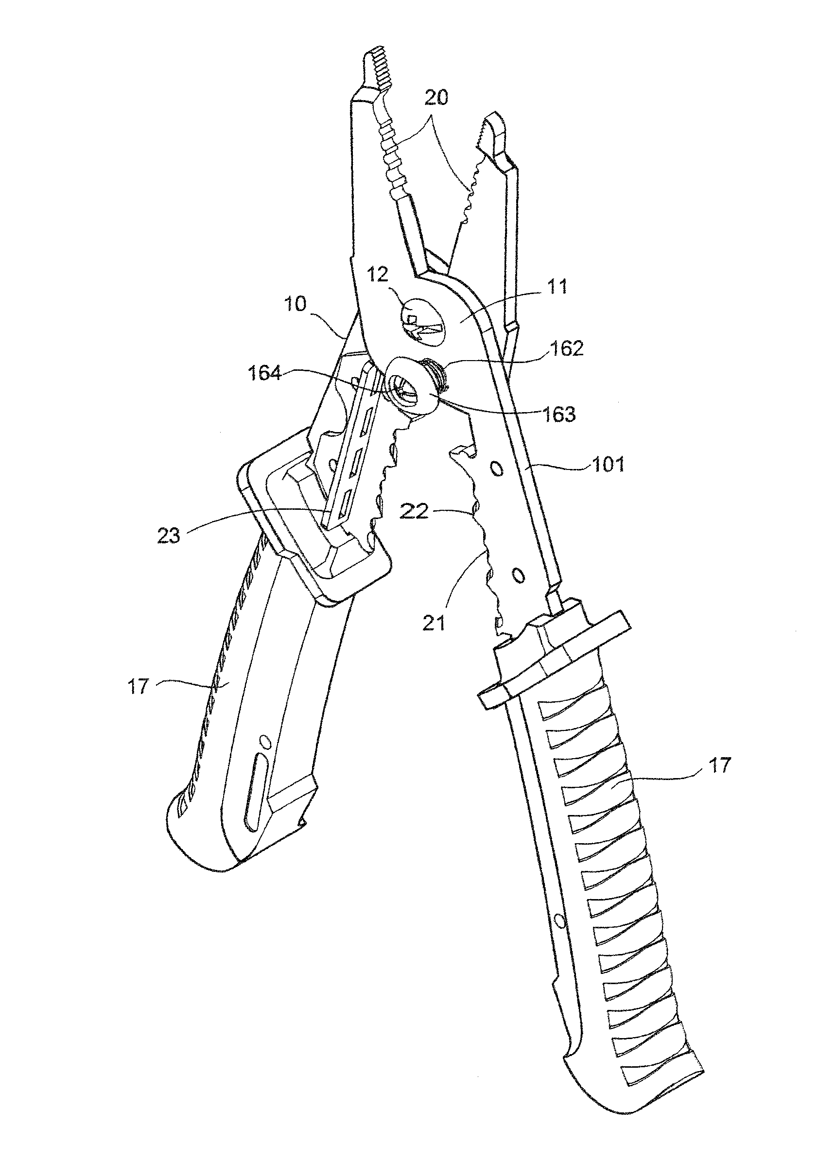 Locking structure of multifunctional stripping/cutting pliers