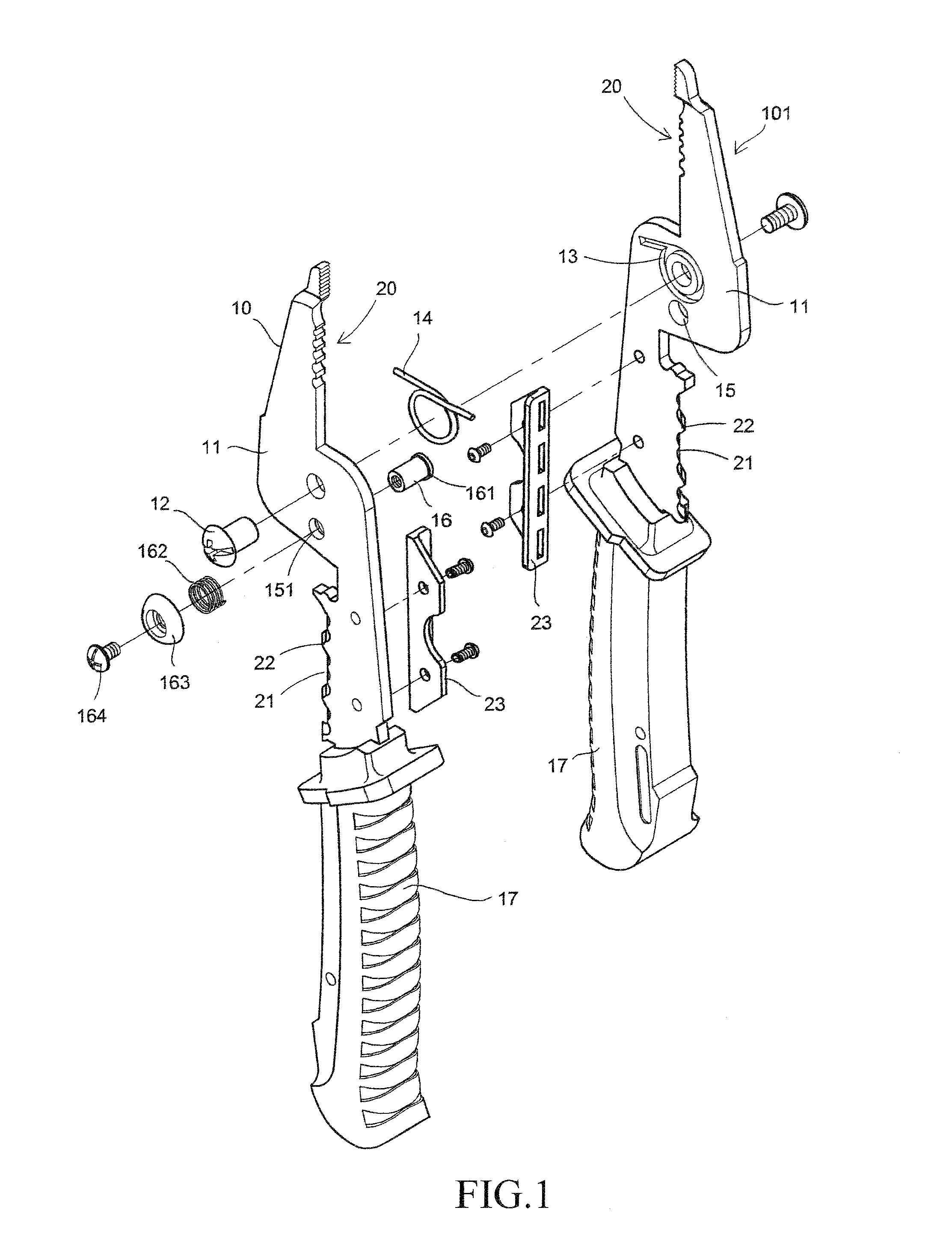 Locking structure of multifunctional stripping/cutting pliers