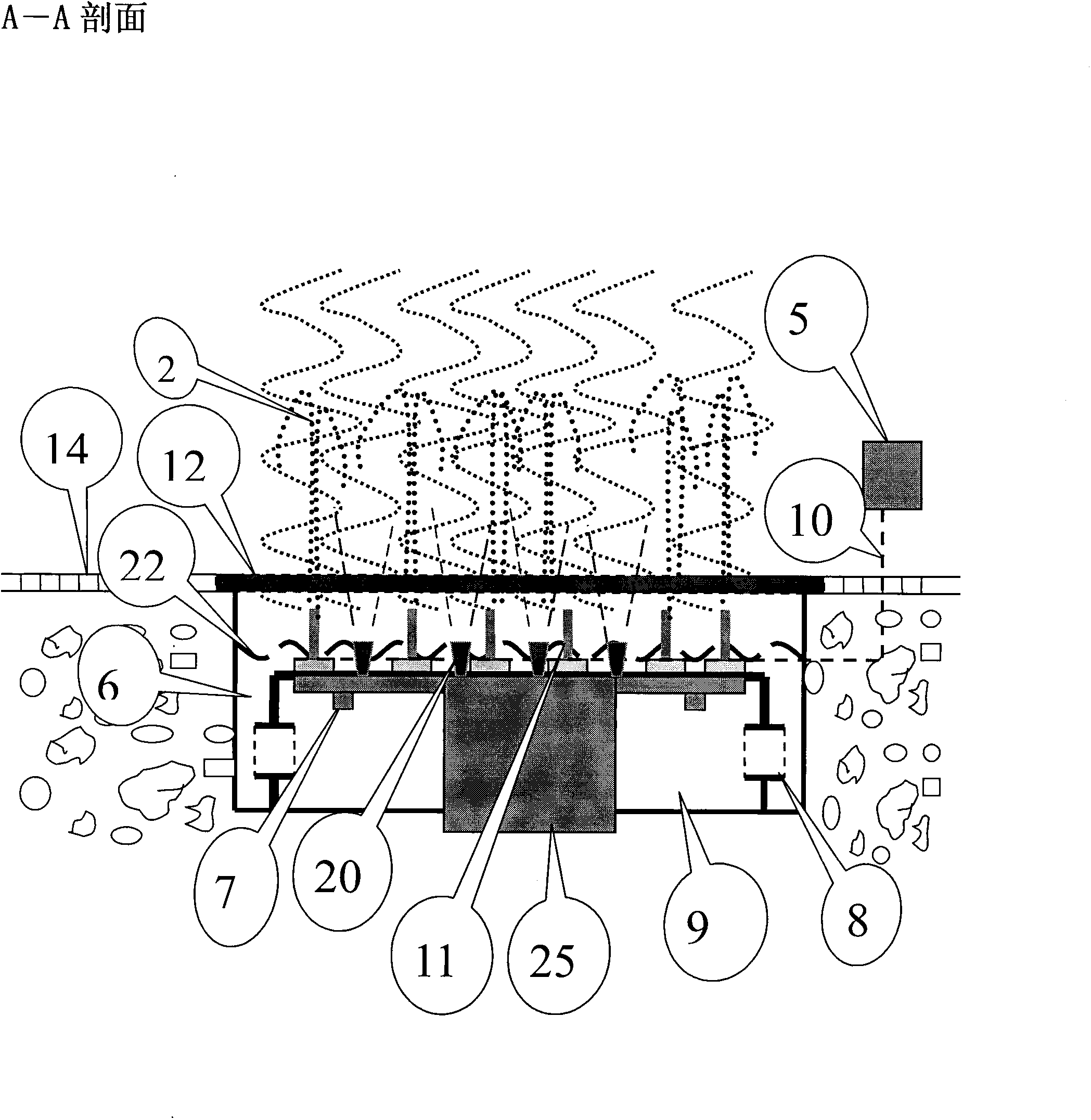 Fountain type traffic safety partition warning system