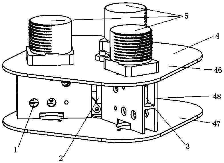 Three-phase circuit breaker with phases arranged in delta shape and operating mechanism thereof