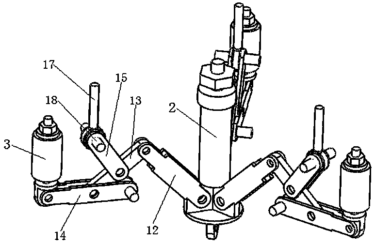 Three-phase circuit breaker with phases arranged in delta shape and operating mechanism thereof