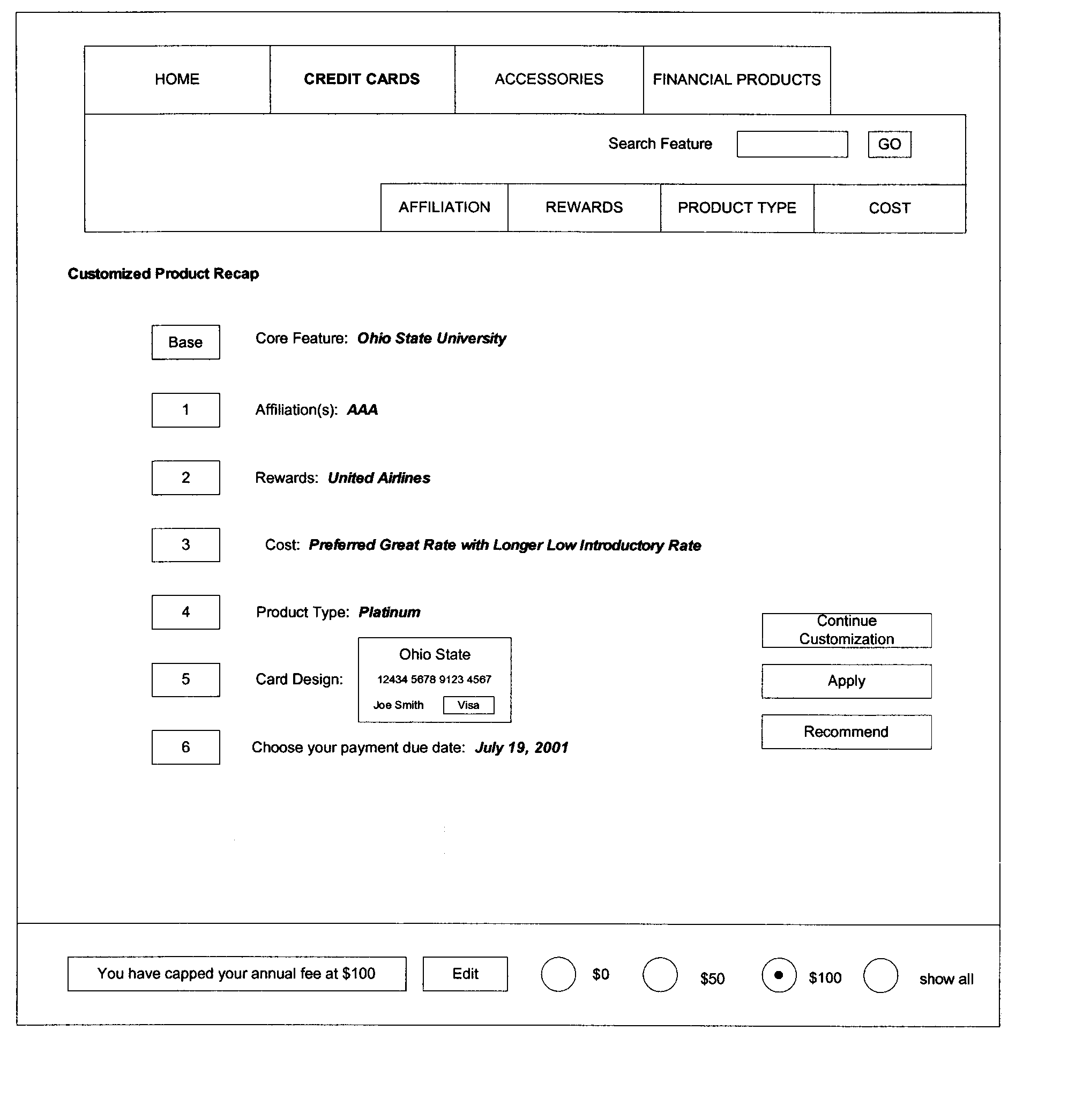 System and Method for Establishing or Modifying an Account With User Selectable Terms