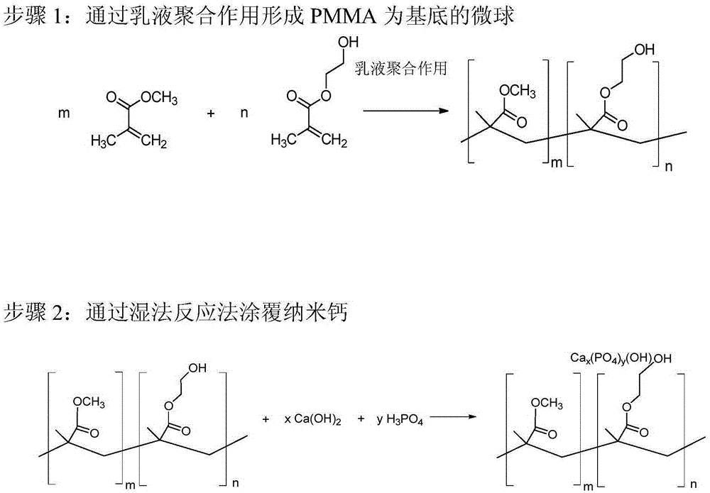 Copolymer using nano calcium phosphate coated polymethyl methacrylate as substrate and coating method thereof