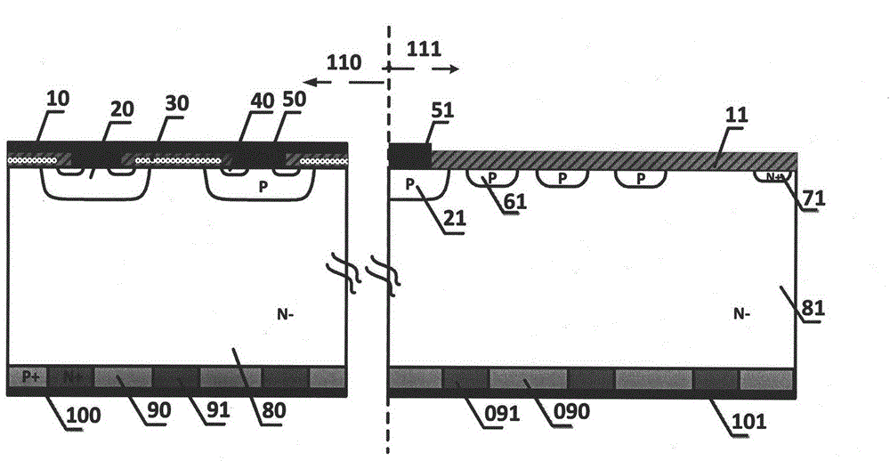 Collector-electrode short-circuit IGBT structure integrating diode