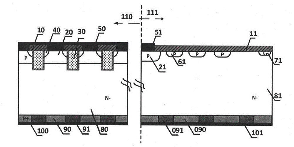 Collector-electrode short-circuit IGBT structure integrating diode