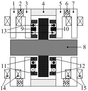 Low-power-consumption permanent-magnet bias five-degree-of-freedom integrated magnetic bearing