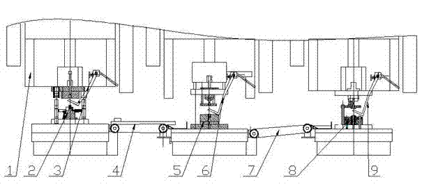 Hot-extrusion production line of prestressed anchorage device clamping piece