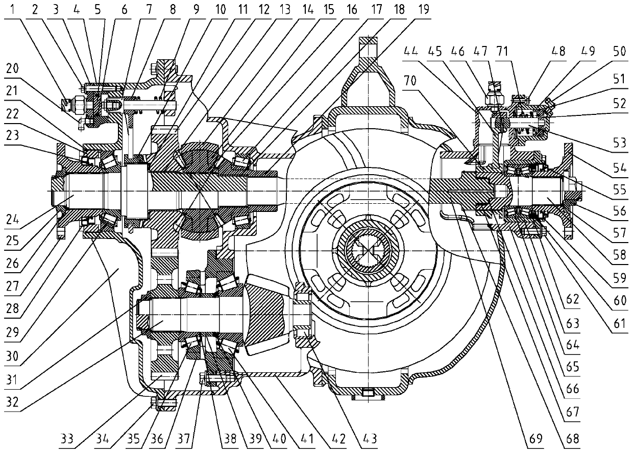 Medium bridge main speed reducer assembly with through shaft disengagement and engagement device