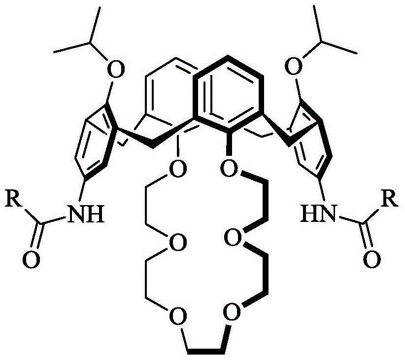 Bisamide-substituted novel calixcrown ether compound as well as synthesis method and application thereof