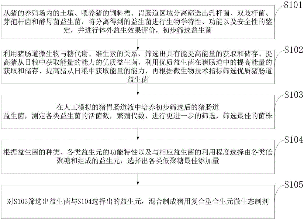 Porcine compound synbiotics micro-ecological preparation and preparation method thereof