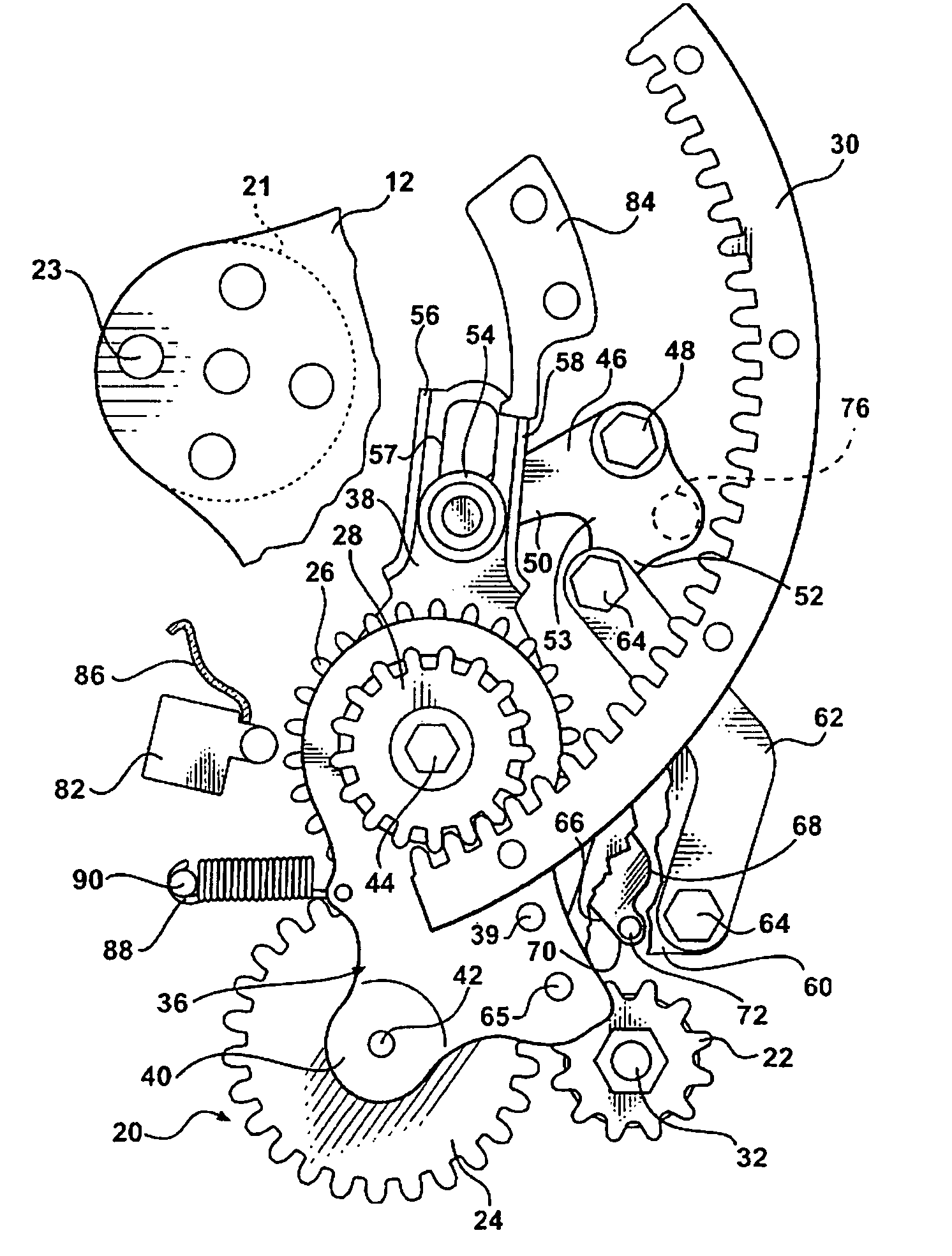 Power drive mechanism for a motor vehicle liftgate having a disengageable gear train