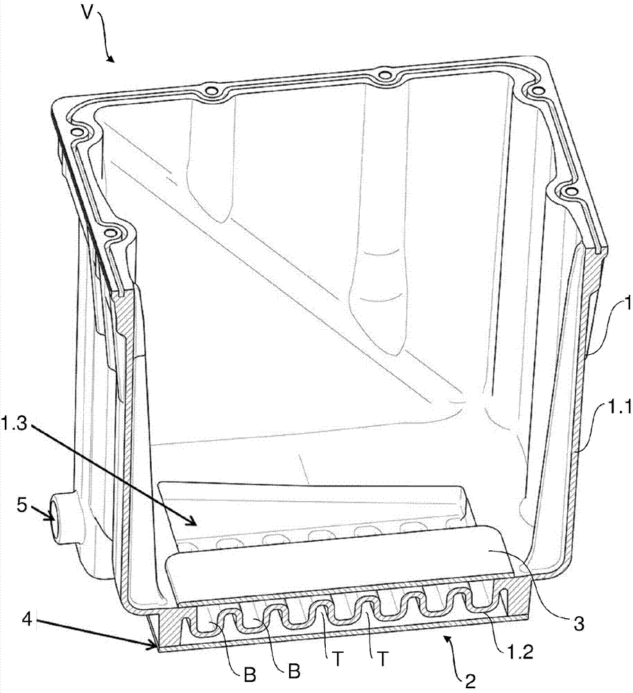 Housing element with integrated heat exchanger