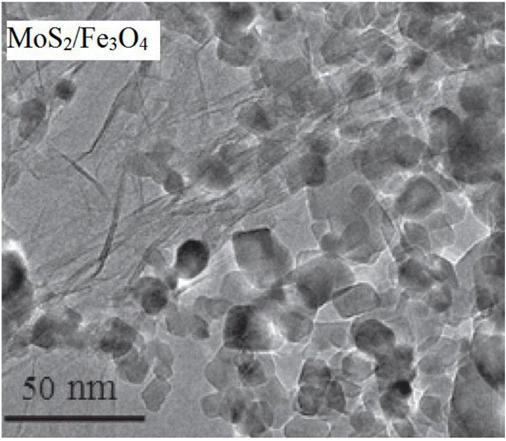 Preparation method of layered MoS2-Fe3O4 nano composite material