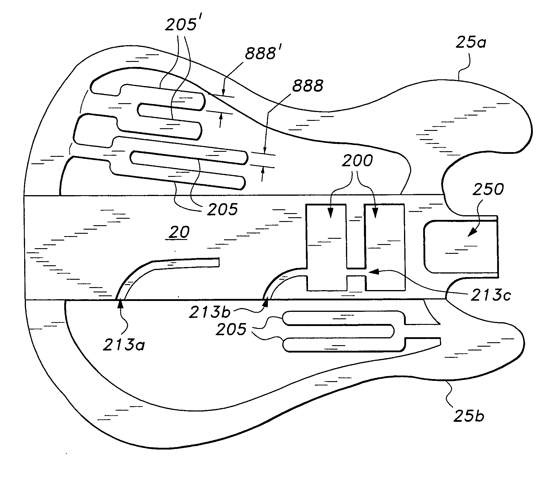 Semi-hollow body for stringed instruments