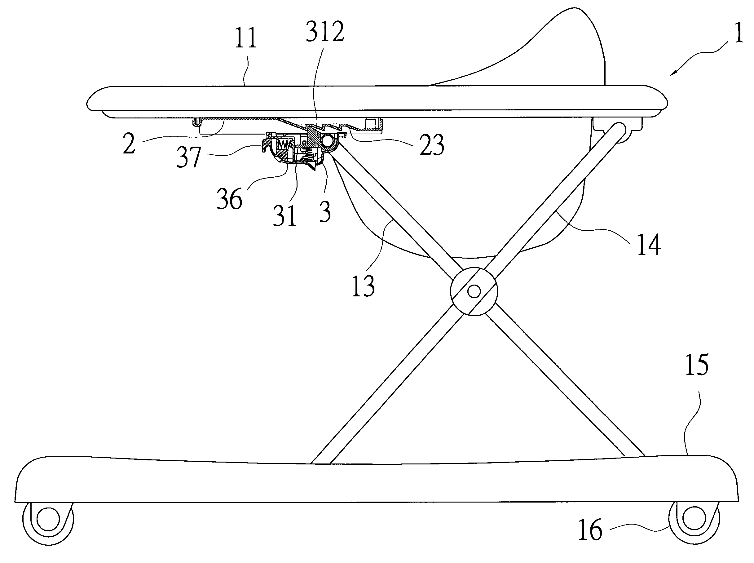 Height adjustment mechanism for baby walker