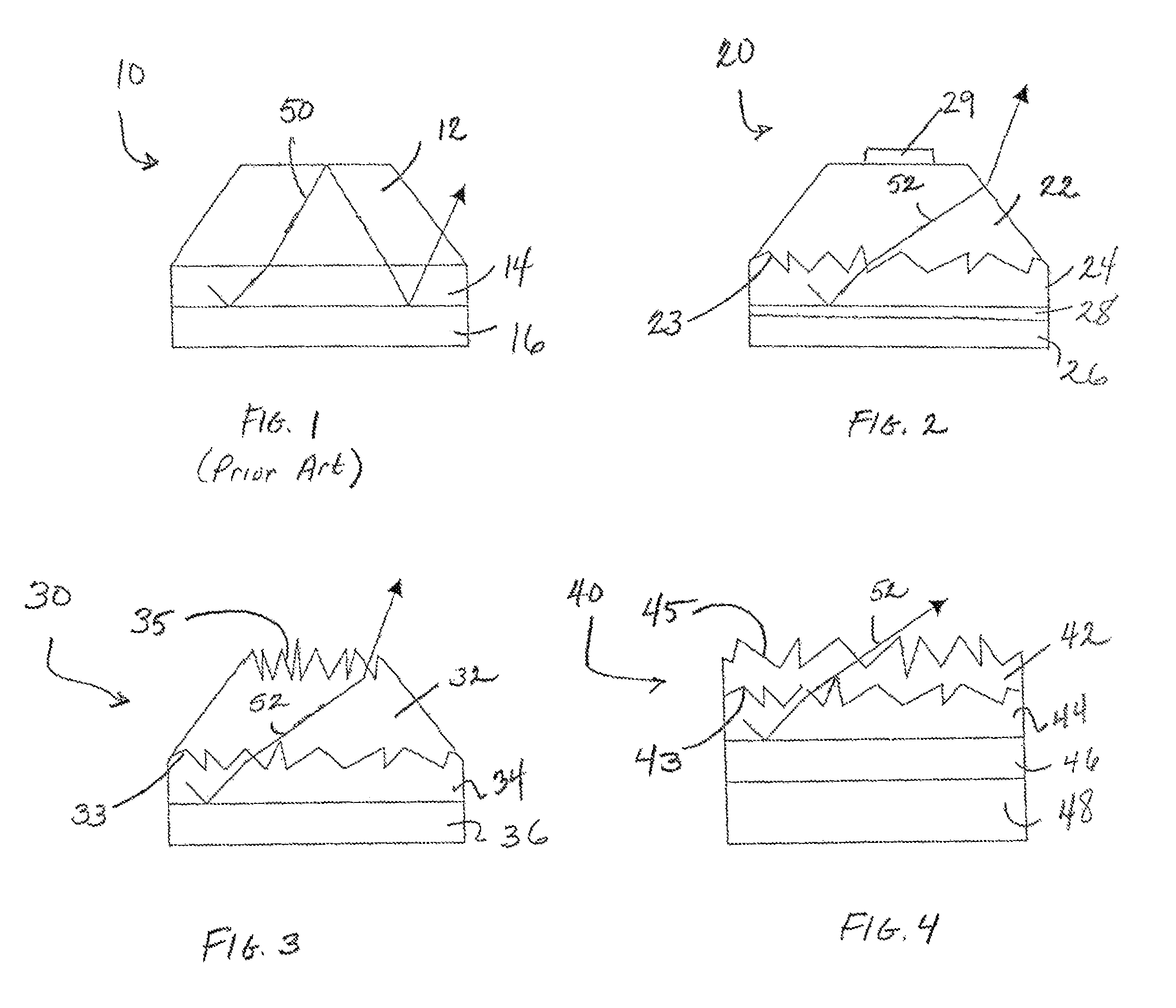 Semiconductor devices having low threading dislocations and improved light extraction and methods of making the same