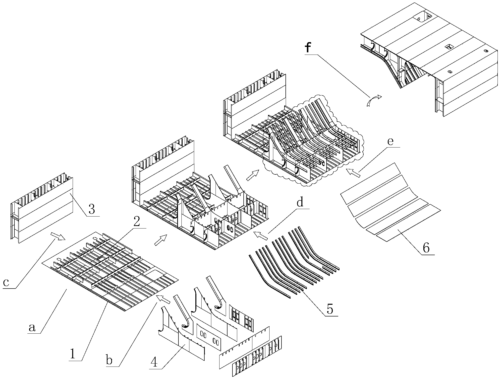 Cross structure area segmentation manufacturing process of CSS platform and special-purpose inclined cutting jig frame