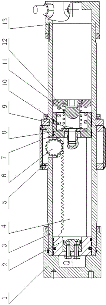 Gear and rack cylinder with spring buffering function