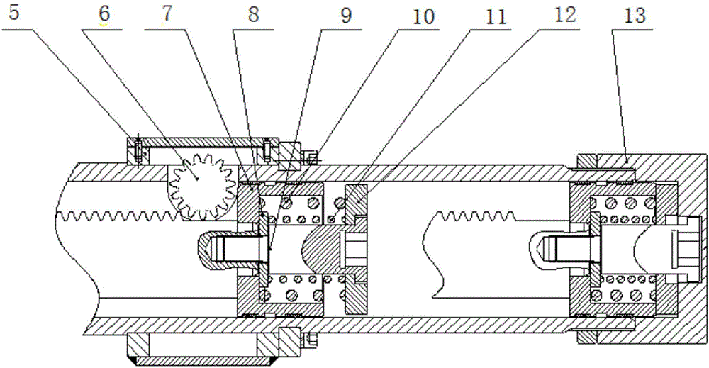 Gear and rack cylinder with spring buffering function