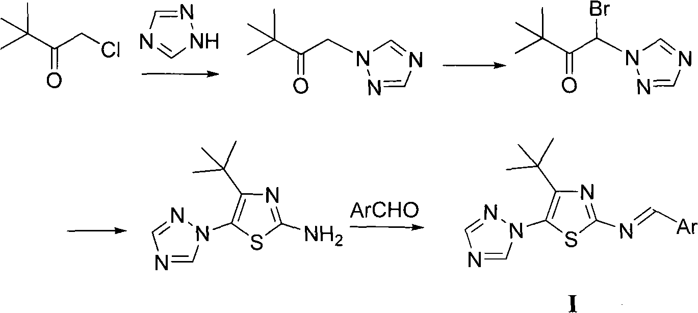 4-tert-butyl-5-(1,2,4-triazol-1-yl)-2-benzylimino thiazole and preparation method and application thereof