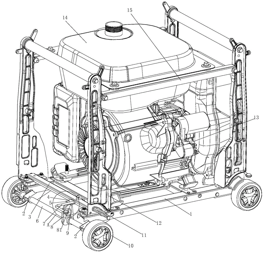 Liftable power generator assembly with automatic braking function