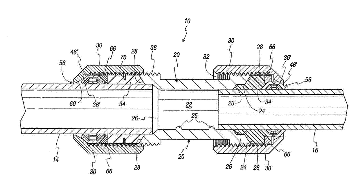 Compression pipe fitting with wide range grip rings