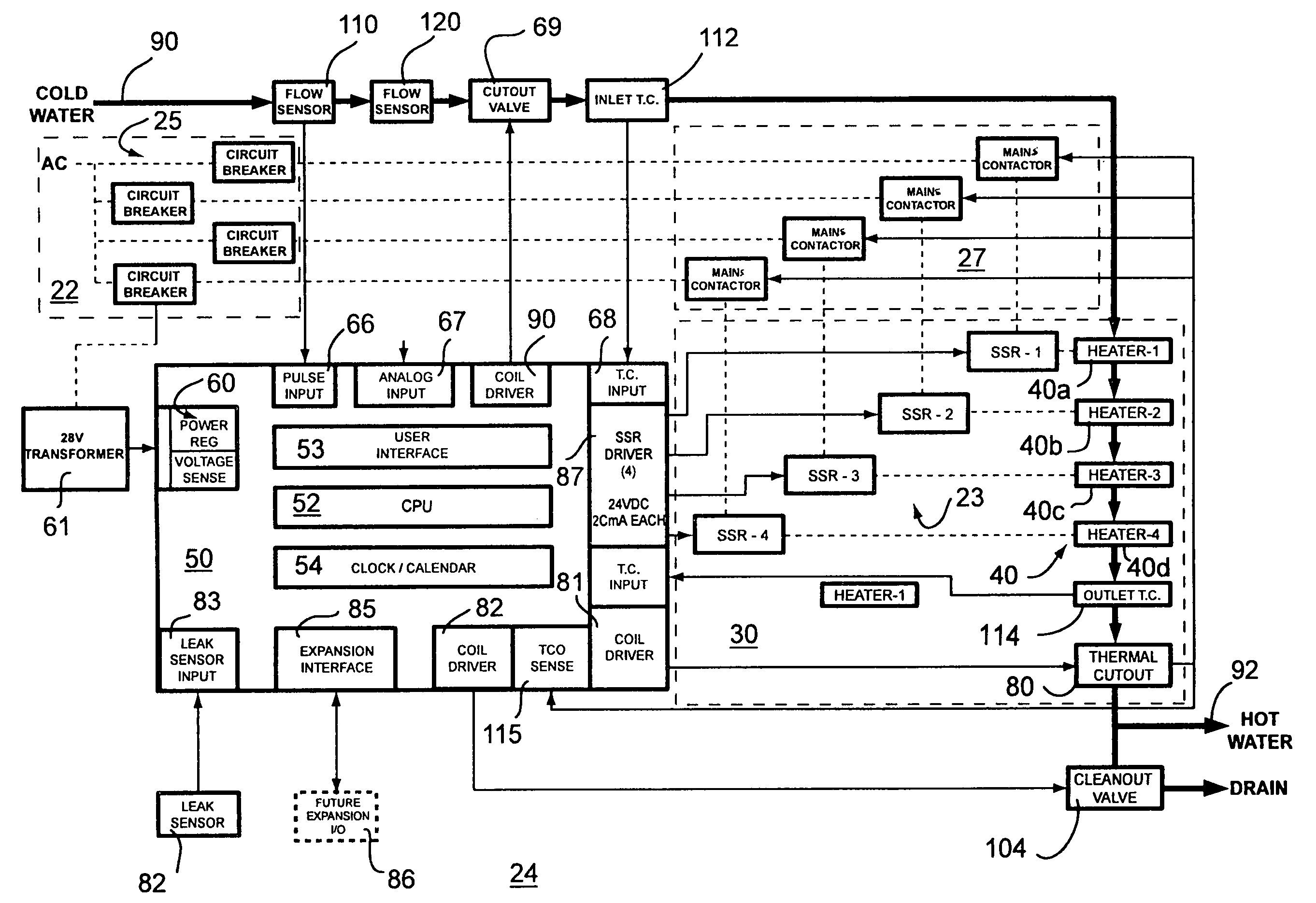 Modular tankless water heater control circuitry and method of operation