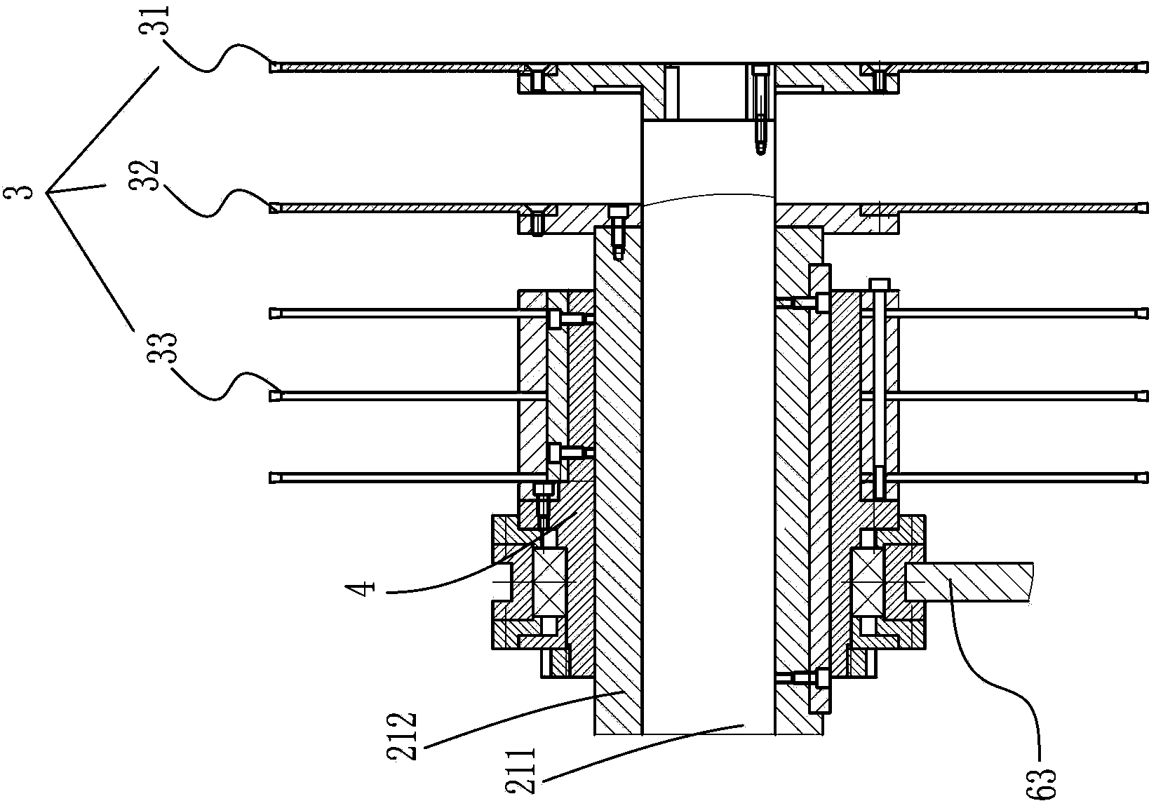 A fully automatic two-sided upper and lower shaft multi-piece woodworking sawing machine