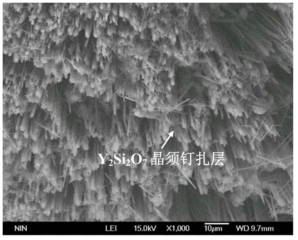 Method for preparing Y2Si2O7 whisker-toughened mullite composite coating