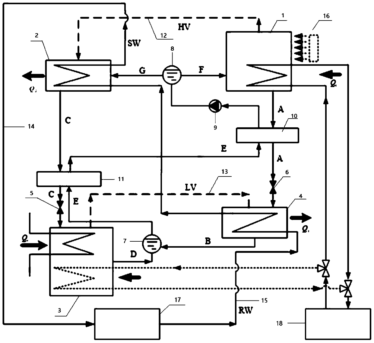 Single-stage balanced ammonia-water reabsorption heat pump cycle equipment and heat supply method