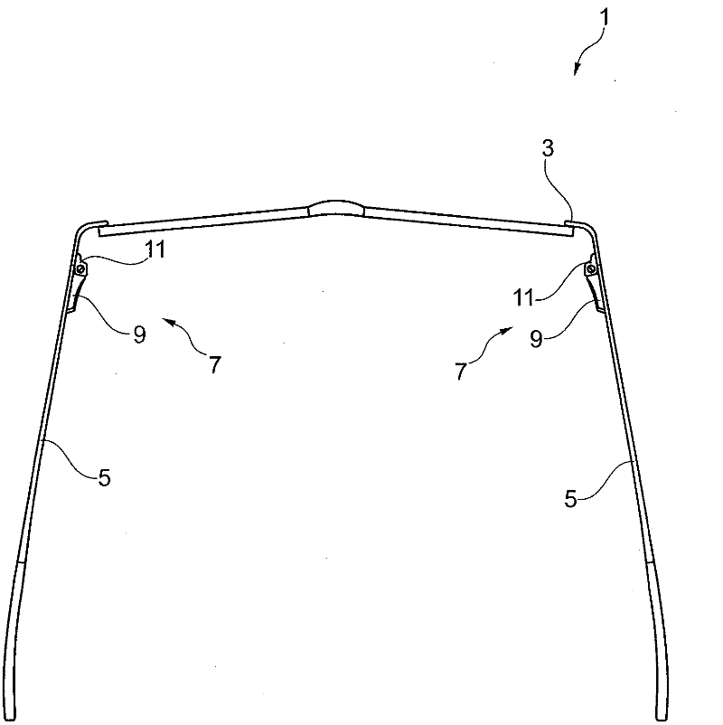 Spectacles, device having a spectacles element and a hinge part, and method for fastening a hinge part to a spectacles element