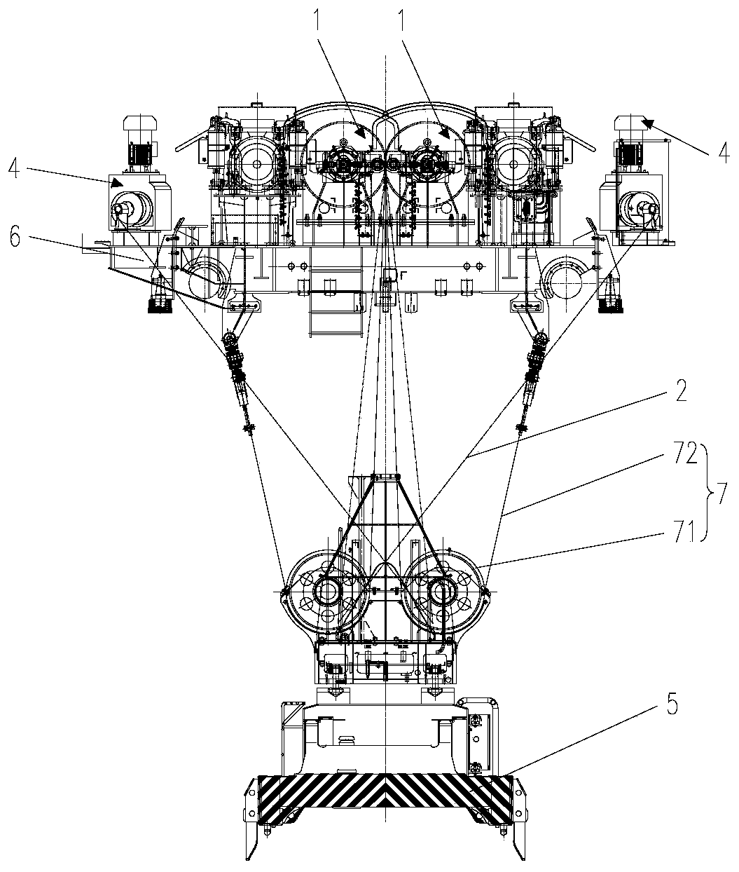 Anti-rolling winding device and tire type container gantry crane