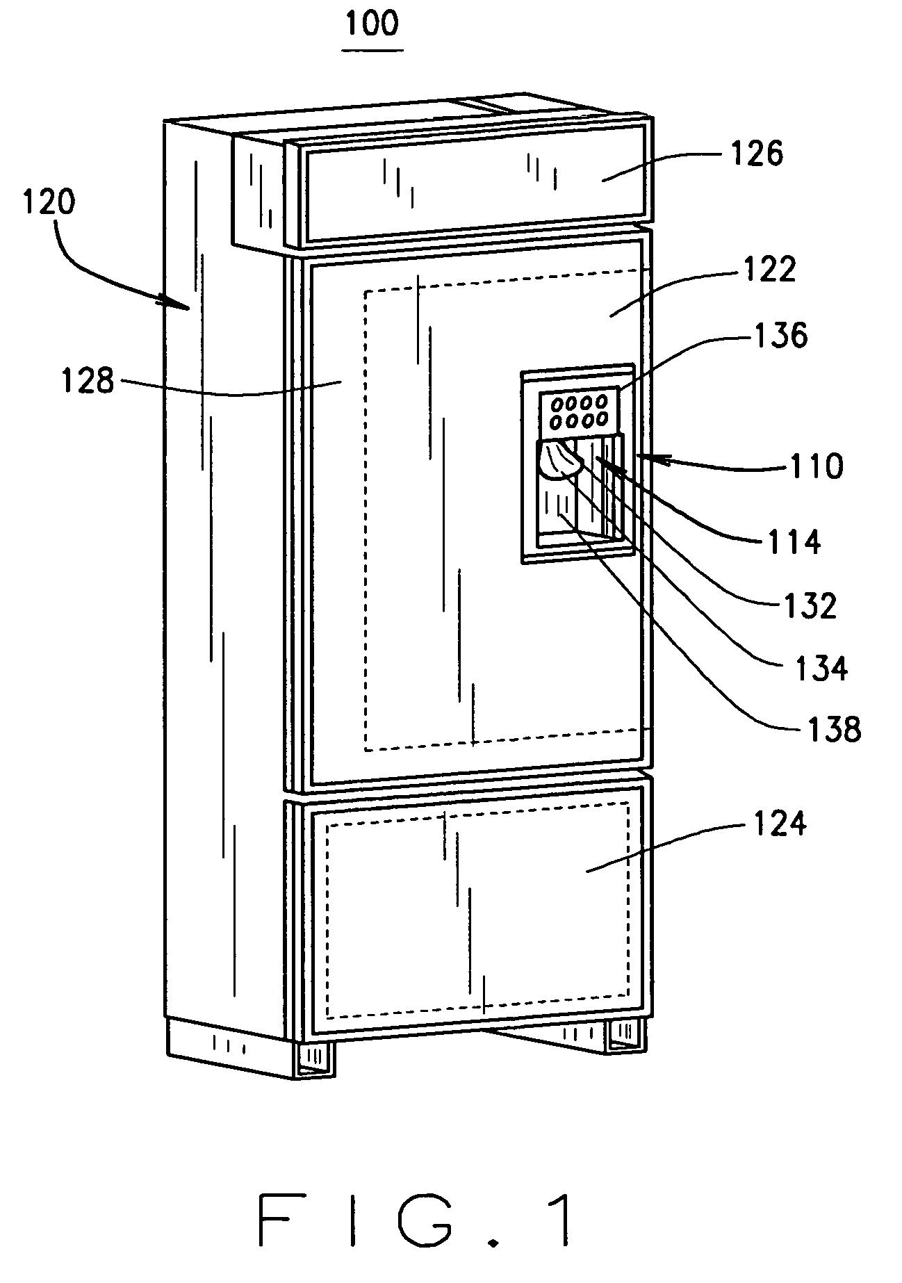 Ice-dispensing assembly mounted within a refrigerator compartment