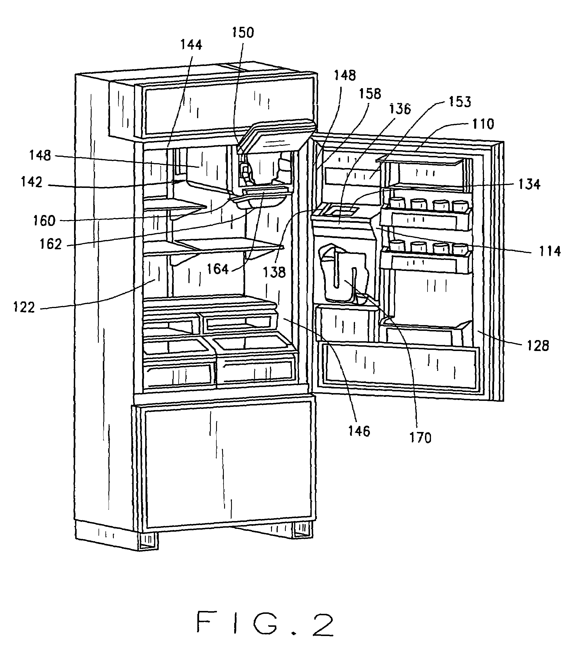 Ice-dispensing assembly mounted within a refrigerator compartment