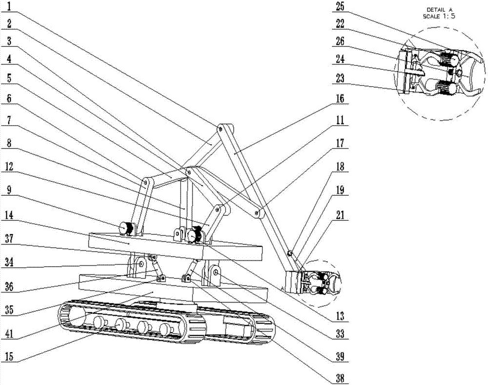 Tilting-type servo hybrid-drive three-configuration metamorphic pruning and tree-felling robot