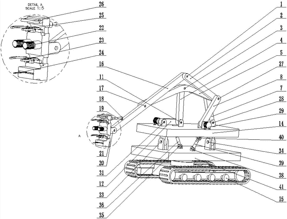 Tilting-type servo hybrid-drive three-configuration metamorphic pruning and tree-felling robot