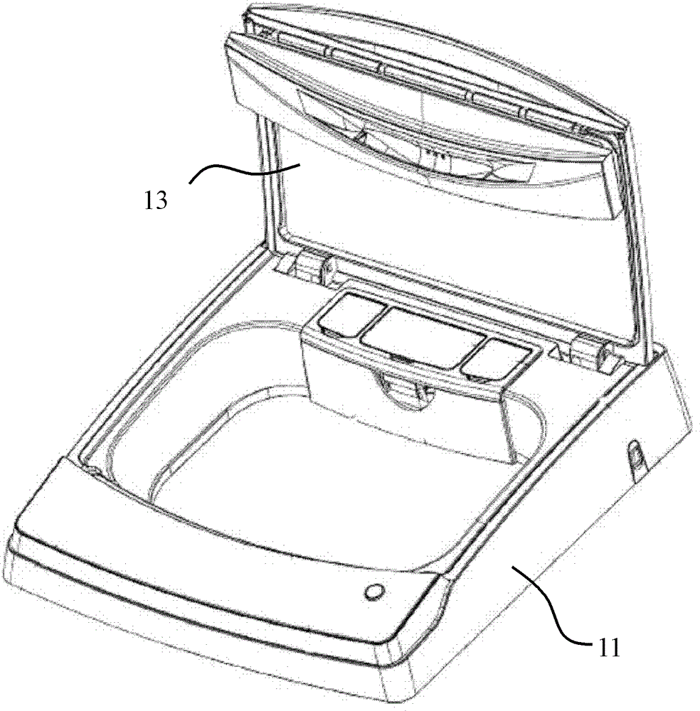 Turning cover type washing device and driving assembly thereof