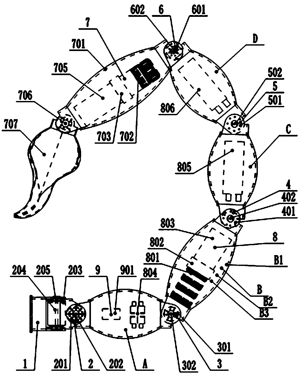 Multi-joint bionic diploe with autonomous hydraulic distribution power