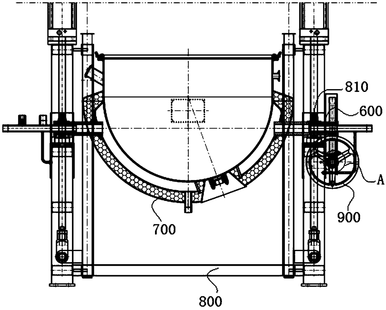 Positioning locking device for tilting sandwich pot