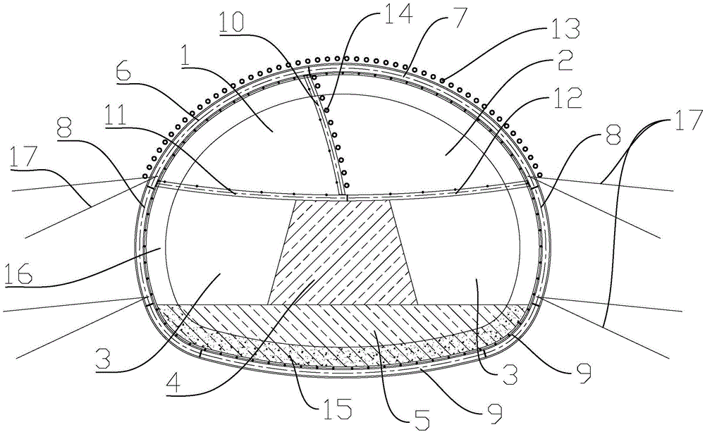 Large-span tunnel excavation method for upper soft and lower hard compound strata