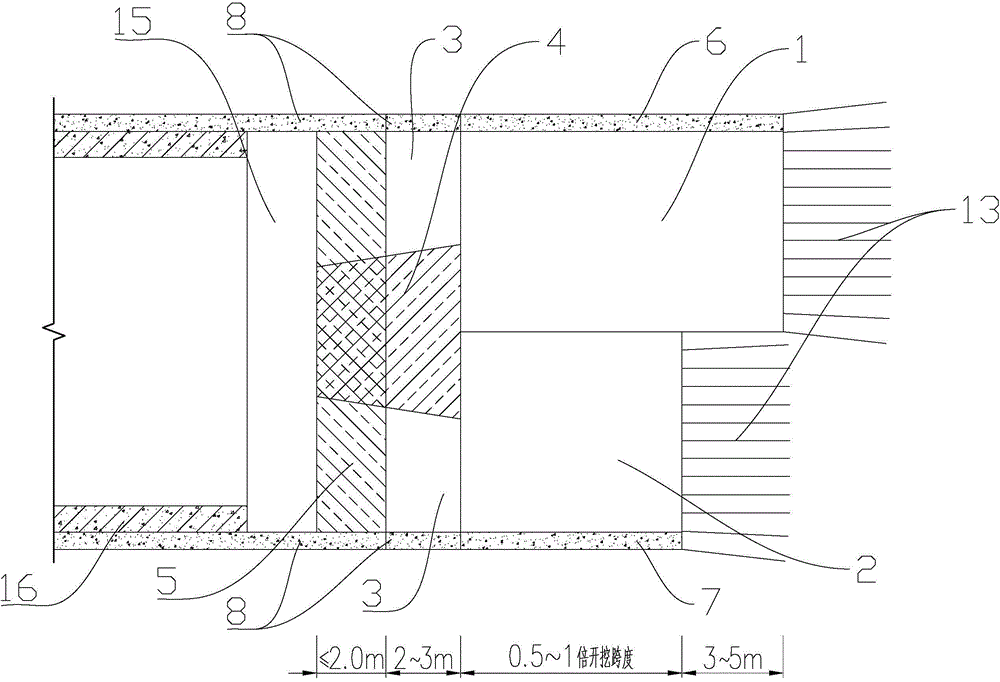 Large-span tunnel excavation method for upper soft and lower hard compound strata