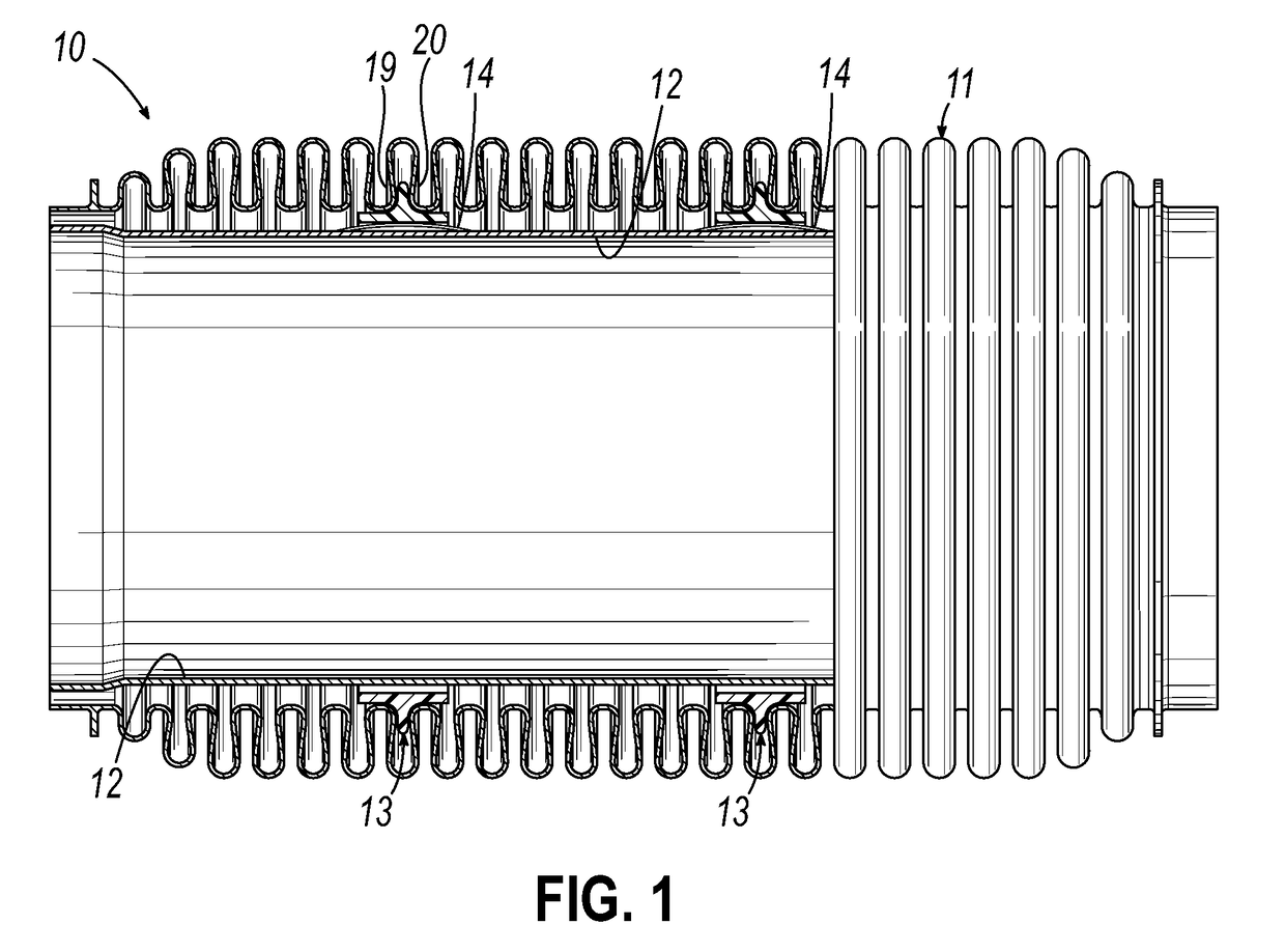 Self-restraining abrasion prevention exhaust conduit