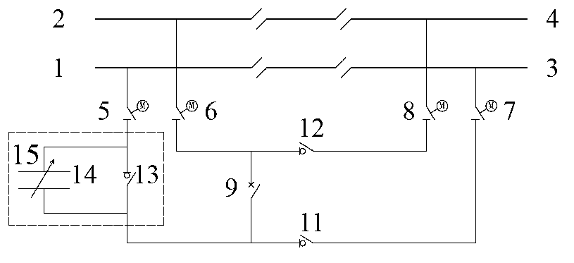 Double-track electrified railway section post main wiring with capacitive electrical device