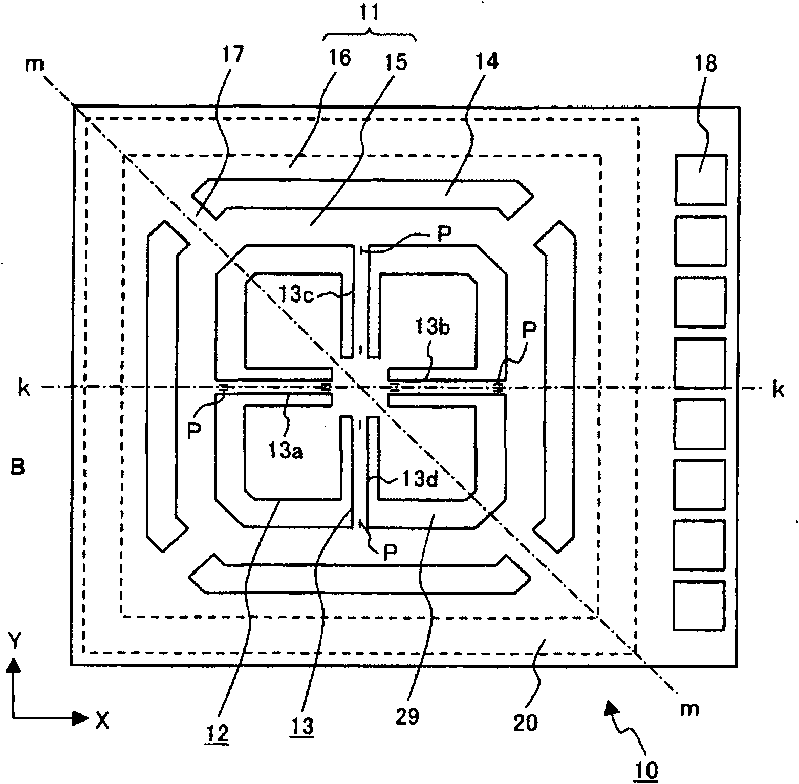 Acceleration sensor element and acceleration sensor having same