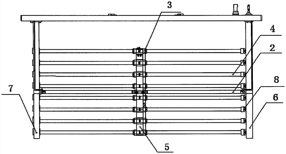 Ultraviolet disinfection module bent frame for hydraulic-drive on-line mechanical and chemical cleaning device