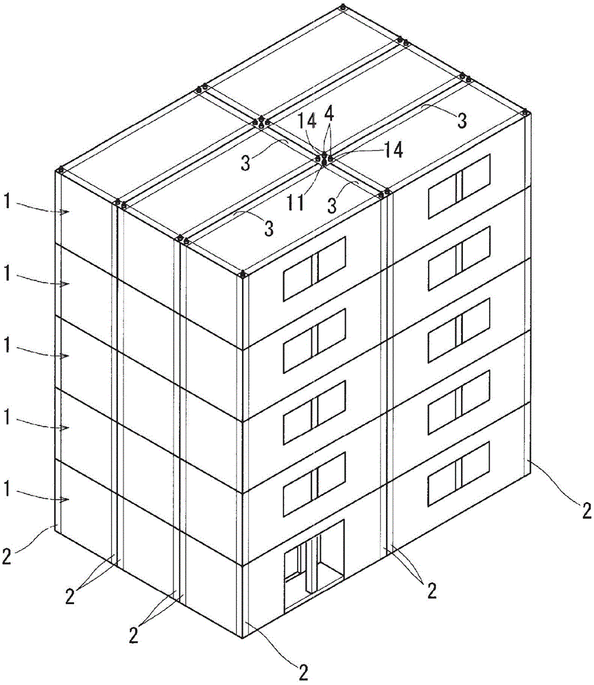 Connection method for container-type unit building