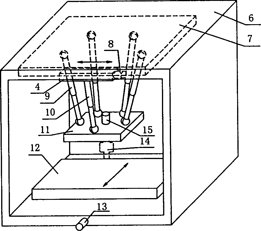 Two dimension moving three dimension rotating virtual shaft machine tool